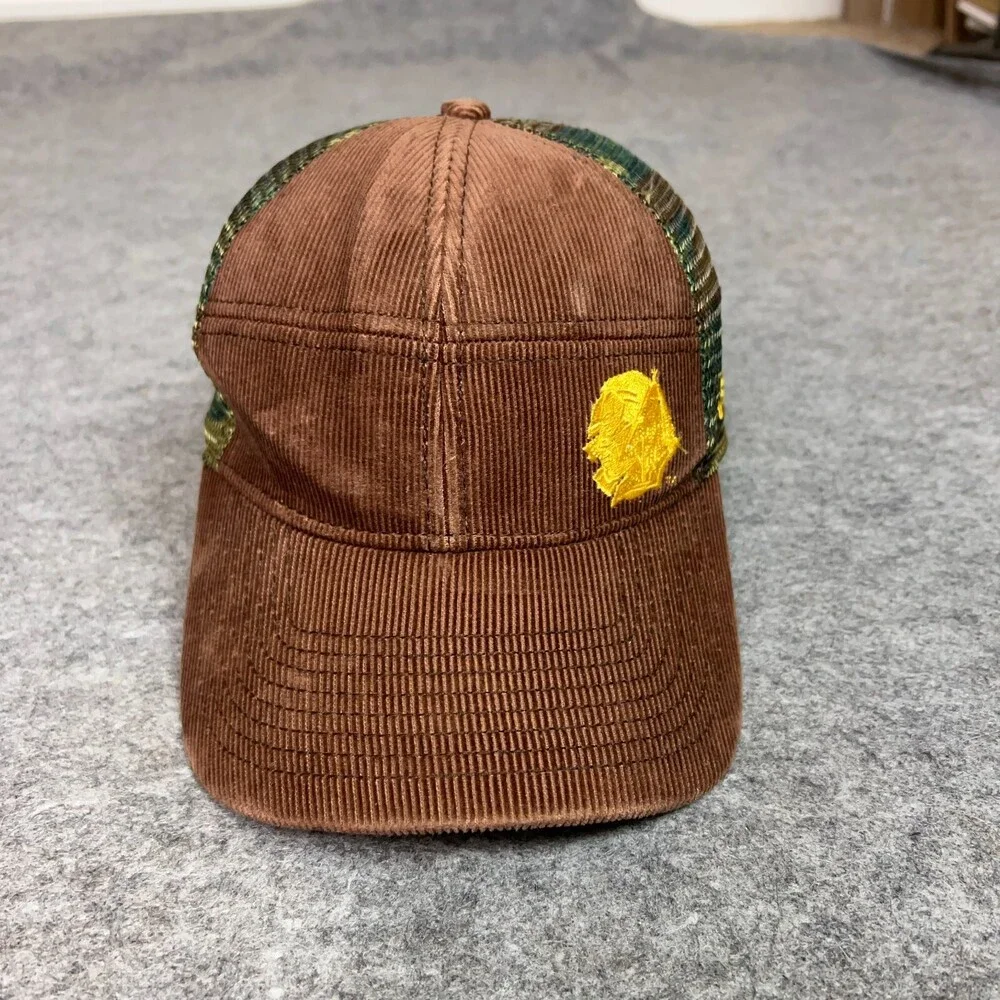 North Dakota Sioux Mens Hat Medium Fitted Brown Corduroy Trucker Cap Hockey NCAA